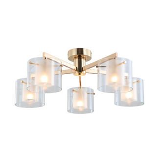 Gold Dual Glasses 5-Lights Flush Mount Ceiling Lamp